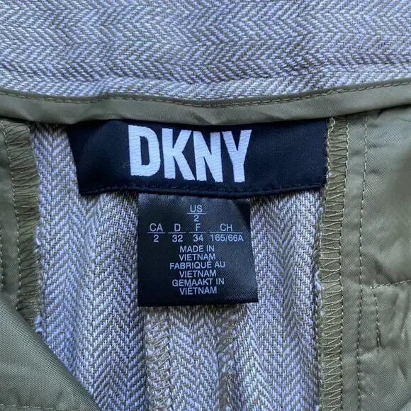 DKNY Slim Bootcut Trouser Womens Sz 2 Grey Herringbone Linen Blend - Picture 5 of 7